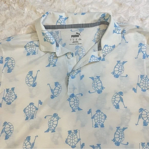 PUMA Men’s Golf Polo White Blue Turtle Print Size L ‘slow play polo’ collection - Picture 2 of 12